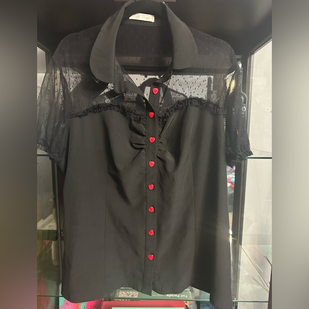 Elegant Black Lace Button-Up Blouse